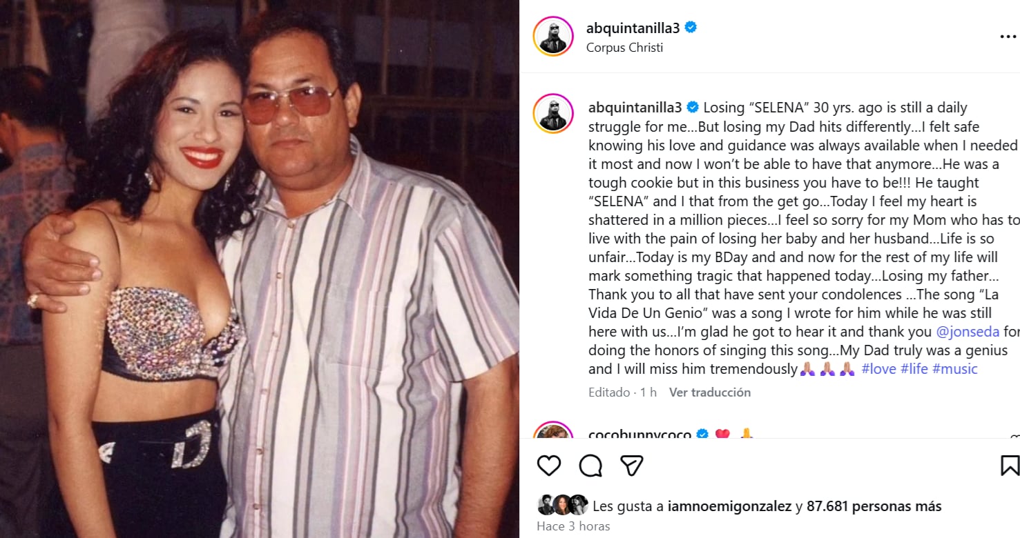 A.B. Quintanilla III, hermano de Selena Quintanilla recuerda a su padre, quien falleció este sábado 13 de diciembre.