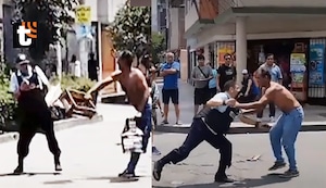 Sereno se enfrenta con arma de electrochoque a venezolano que agredía a peatones y dañaba autos en SMP