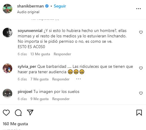 Comentarios llenos de críticas para Shanik Berman tras publicar el video de su beso robado (Foto: Captura Shanik Berman / Instagram)