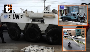 ¡Pánico en Chorrillos! Tanqueta de la ONU perdió el control, arrasó con autos, postes y terminó encima de vehículo estacionado
