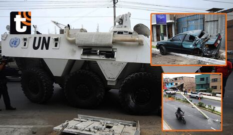 ¡Pánico en Chorrillos! Tanqueta de la ONU perdió el control, arrasó con autos, postes y terminó encima de...