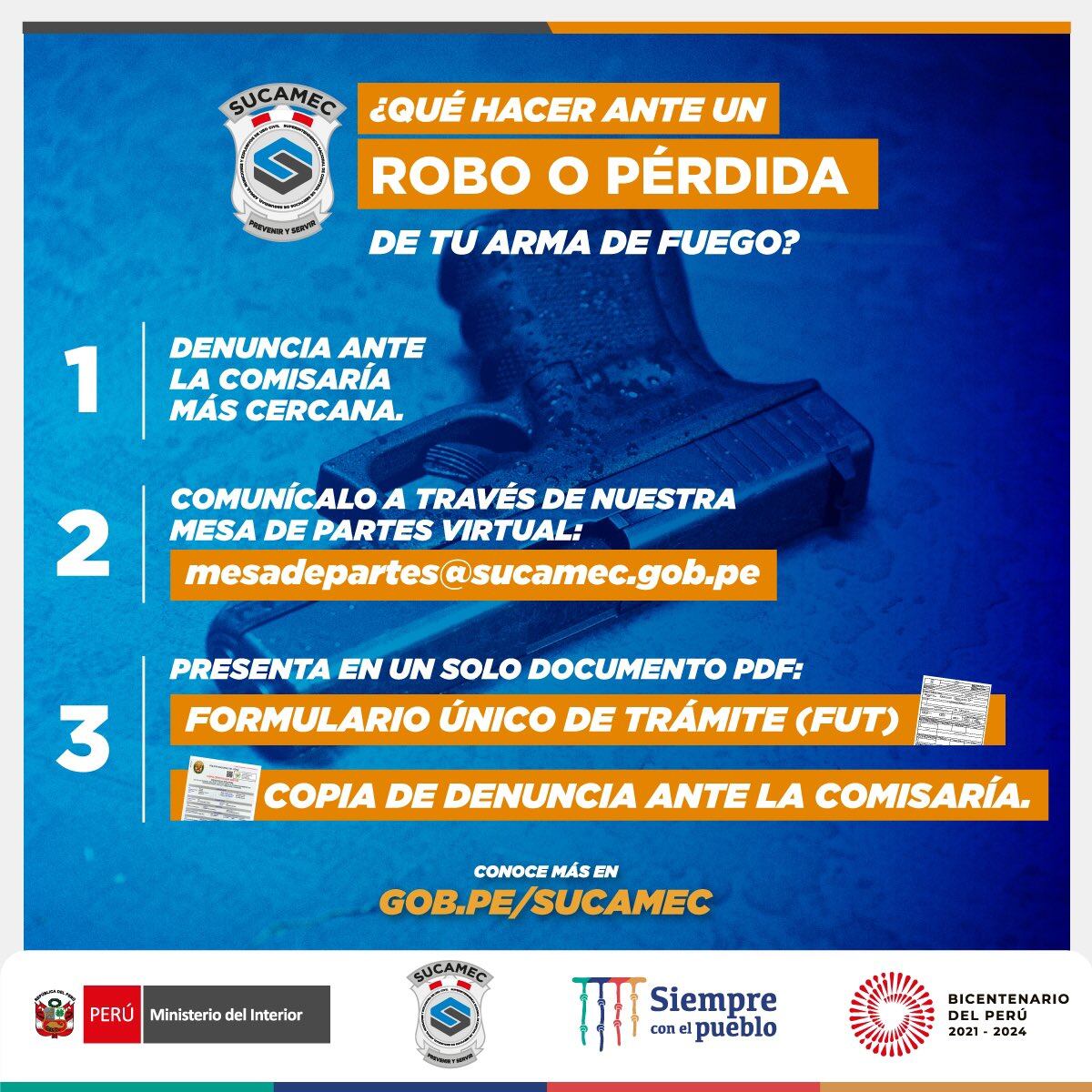 ¿Sabes qué hacer ante un robo o pérdida de tu arma de fuego? Foto: Sucamec