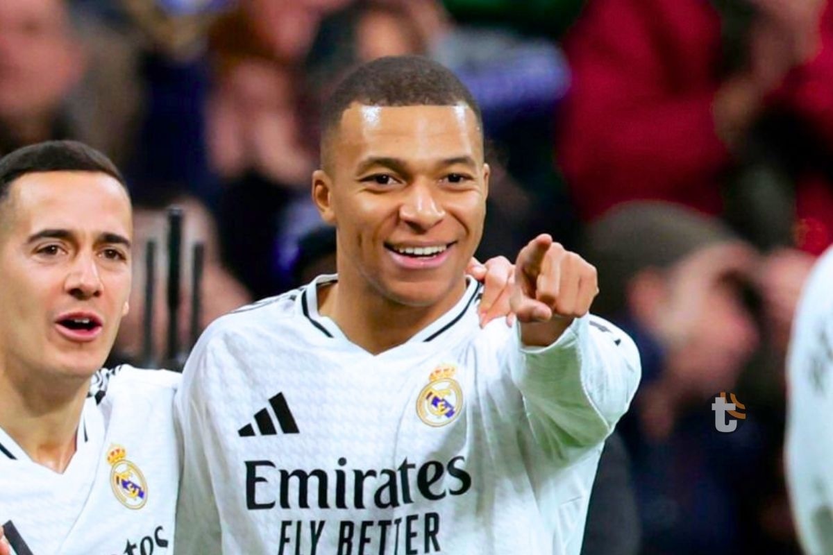 Kylian Mbappé festeja su dobete para triunfo de Real Madrid ante Las Palmas en Madrid (Foto: Mundo Deportivo)