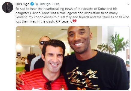 El mensaje de Luis Figo por la muerte de Kobe Bryant.