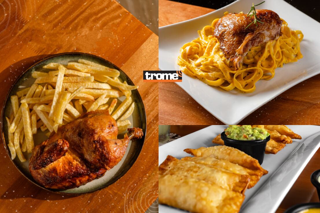 El pollo a la leña con los expertos de Sesenta. También preparan fetuccini a la huancaína y tequeños con pollo a la leña. (Compos. foto: Isabel Medina / Trome).