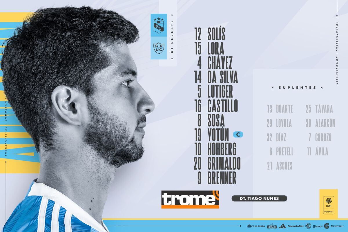 Cristal confirmó su once para enfrentar Unión Comercio (@ClubSCristal)