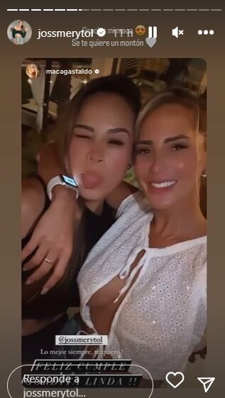 Macarena Gastaldo envía saludo cumpleañero a Jossmery Toledo. (Foto: Instagram).