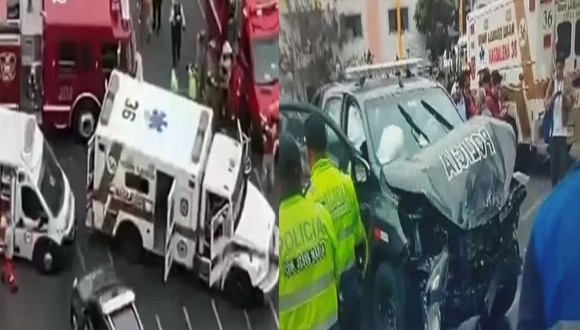 Pueblo Libre: Choque entre patrullero policial y ambulancia de los bomberos deja 6 heridos.