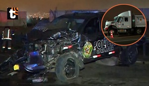 Triple choque en Lurín: Patrullero es embestido por camión y deja a un policía en estado crítico