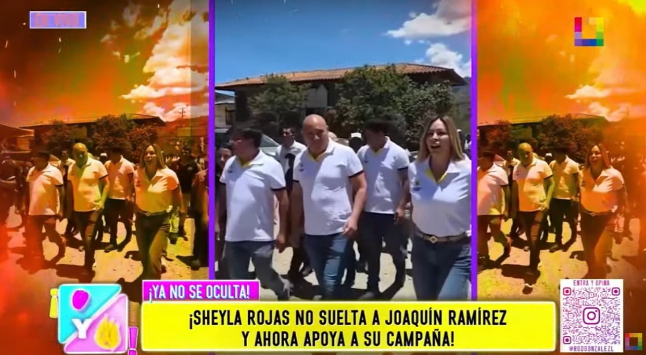 Sheyla Rojas en campaña política con Joaquín Ramírez en Cajamarca tras oficializar relación sentimental.