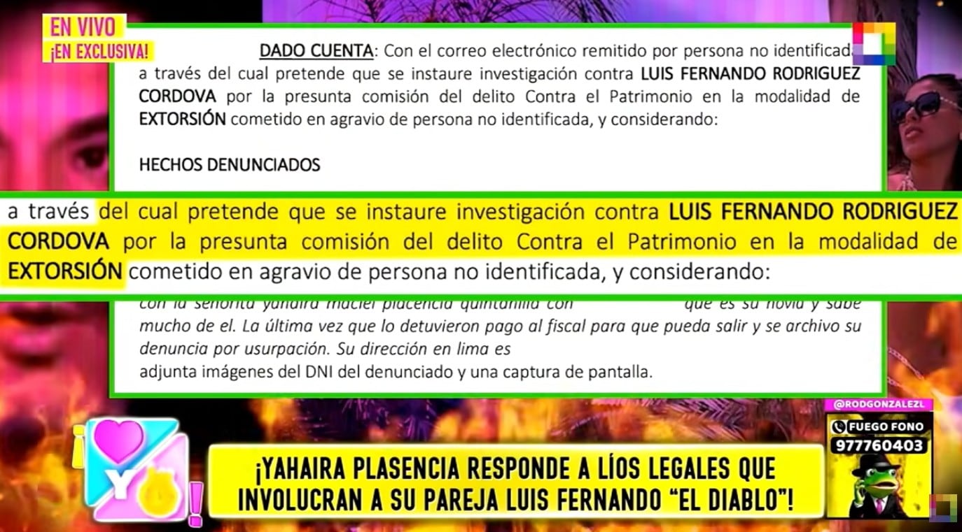 Amor y Fuego reveló un documento del Ministerio Público del Perú en el que se solicita iniciar una investigación contra Luis Fernando.