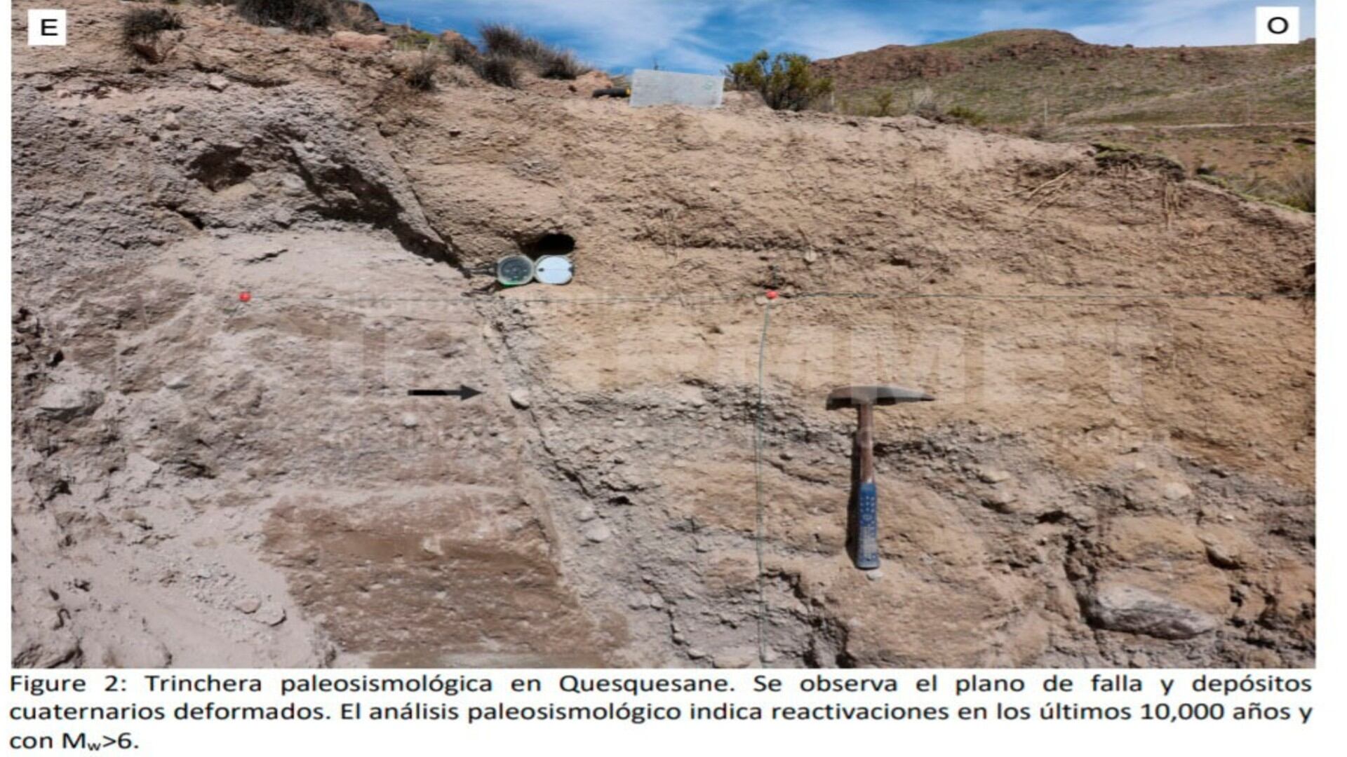 Tacna: Carlos Benavente Escóbar, investigador del Ingemmet, precisó que se realizaron trincheras paleosismológicas en las fallas Putina-Quequesane, las cuales muestran la falla geológica y la deformación de los depósitos cuaternarios. (Fuente Ingemmet)