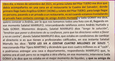 Parte del documento fiscal en el que se menciona a 'Chibolín'. Foto: Willax TV.