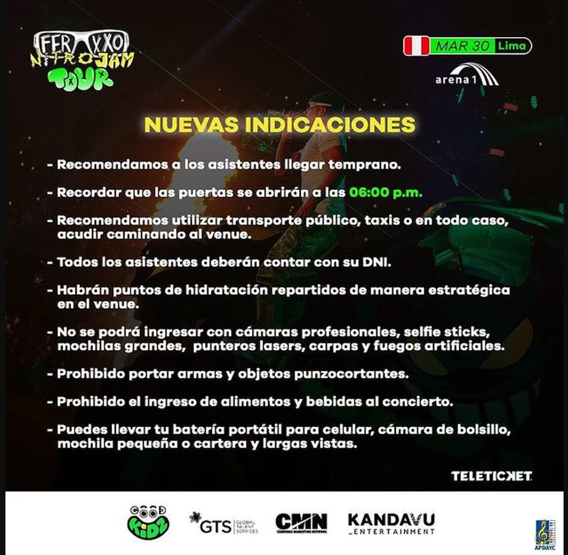 Recomendaciones presentadas por Teleticket. Foto: difusión