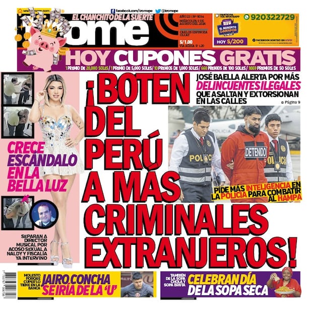 Portada Trome miércoles 5 de agosto de 2026
