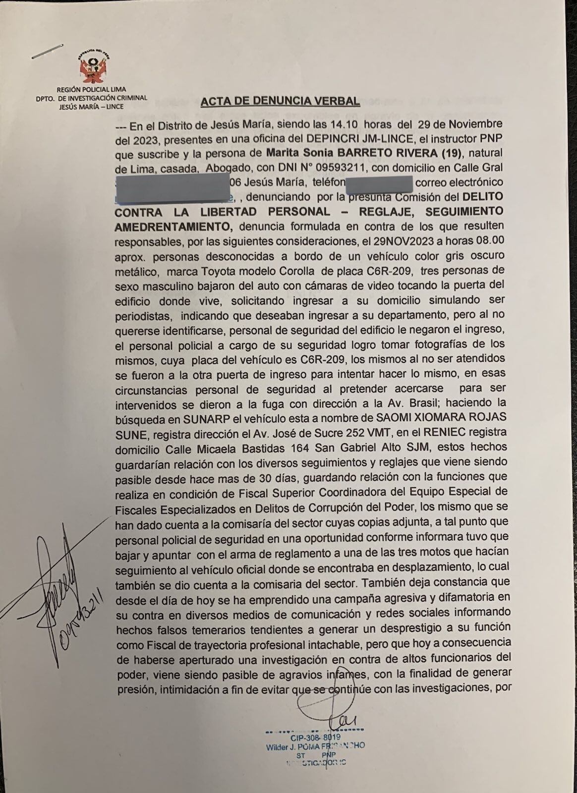 Denuncia de Marita Barreto