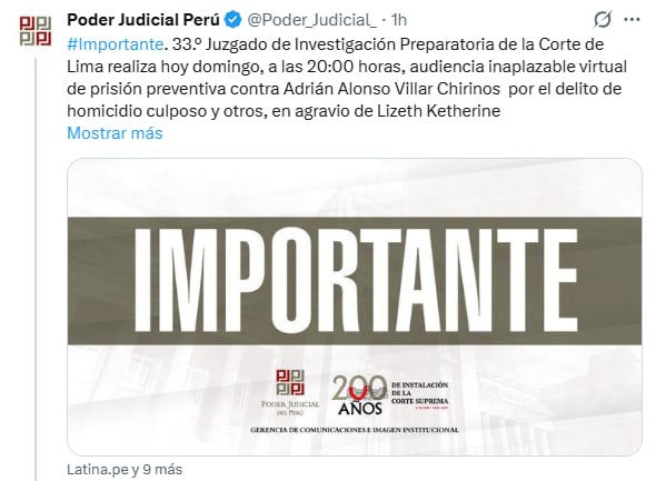 Poder Judicial evalúa este domingo 1 de marzo a las 8:00 p.m. el pedido de prisión preventiva contra Adrián Villar.