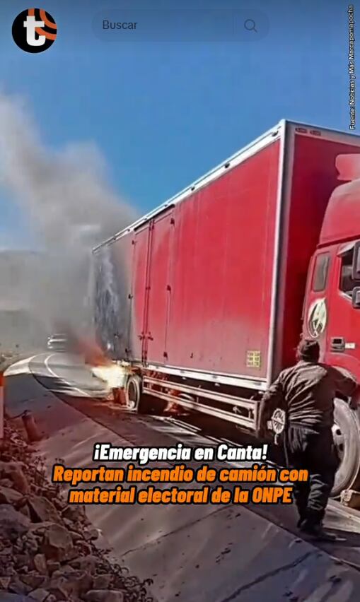 La ONPE confirmó el incendio de un camión con material electoral en Canta.
