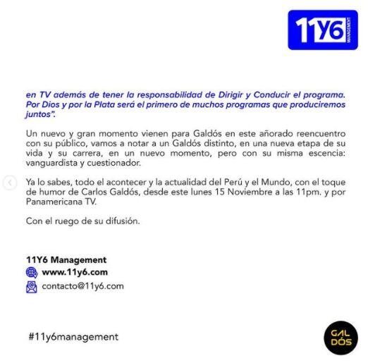 Comunicado de Carlos Galdós. (Instagram)