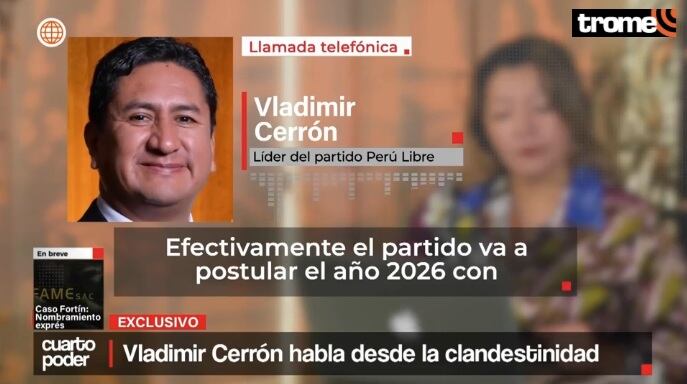 Vladimir Cerrón confirma que Perú Libre postulará el 2026 a la presidencia