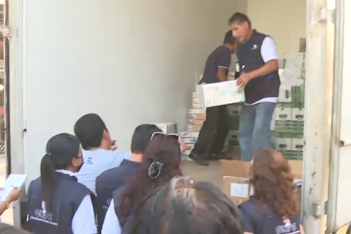 Miembros de la ONPE entregan material electoral en un local de votación en San Borja, tras denuncias de demoras en la entrega de implementos para los comicios, el 12 de abril de 2026. (Captura de X @canalN_)