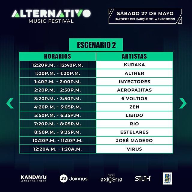 Horarios de las presentaciones del Alternativo Music Festival.