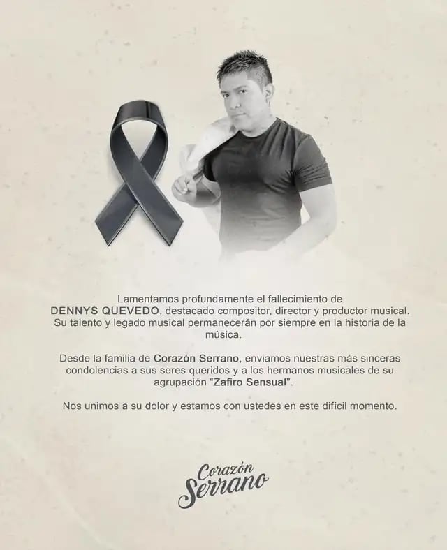 Agrupación se despide de Dennys Quevedo.