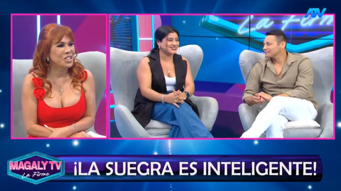 Luigui Carbajal y su esposa frente a Magaly Medina.