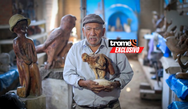 Escultor Antonio Pareja en su taller de Carabayllo. Foto: César Bueno