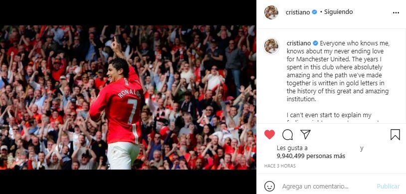 El emotivo mensaje de Cristiano Ronaldo tras fichar por Manchester United.