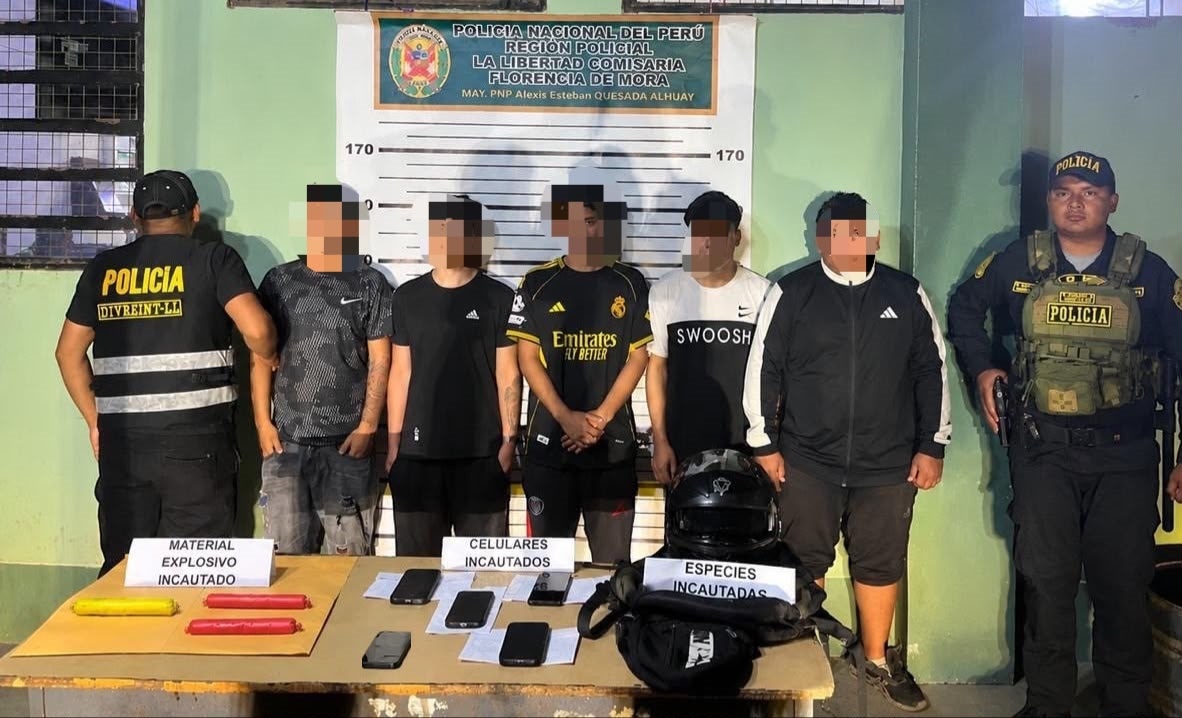 La Libertad. Detienen a cinco integrantes de la banda de extorsionadores 'El Escuadrón de la Muerte de Alto Trujillo'.