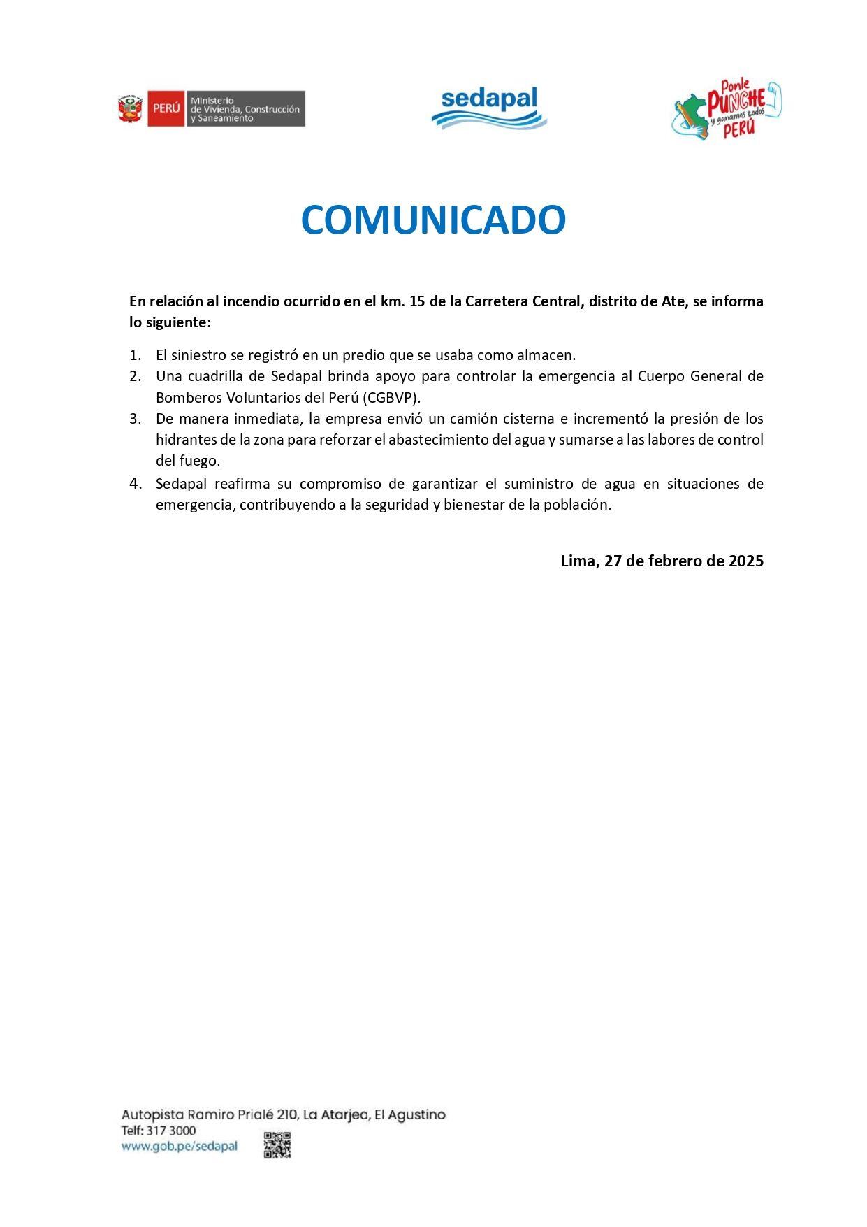 Comunicado Sedapal