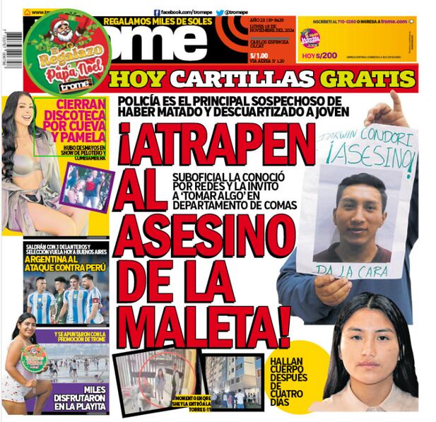 Portada impresa de Trome del LUNES 18 de noviembre de 2024