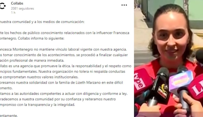 Agencia de representación pone fin al vínculo profesional con Francesca Montenegro tras revelaciones del caso de Lizeth Marzano