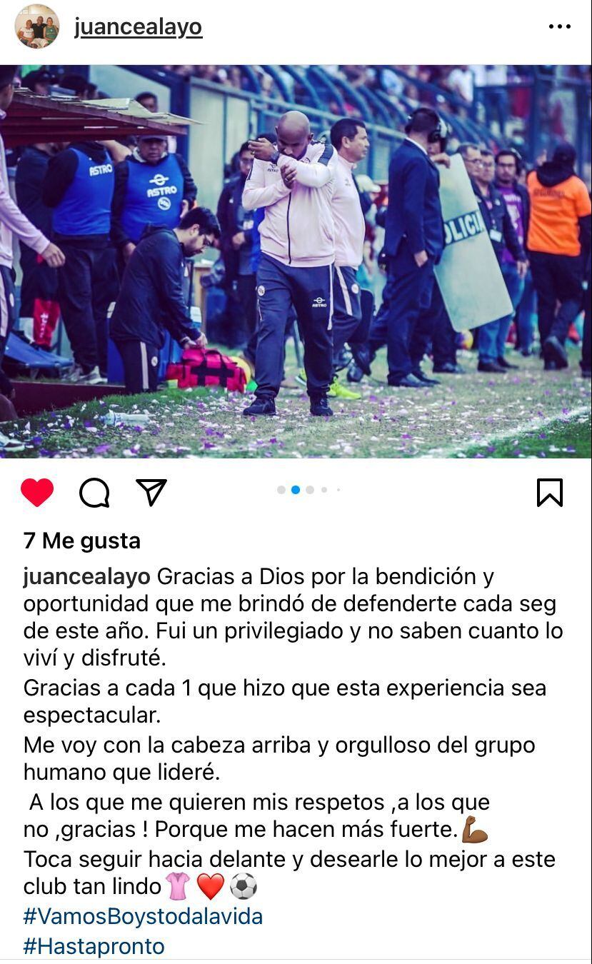 El mensaje de despedida de Juan Alayo a Sport Boys.