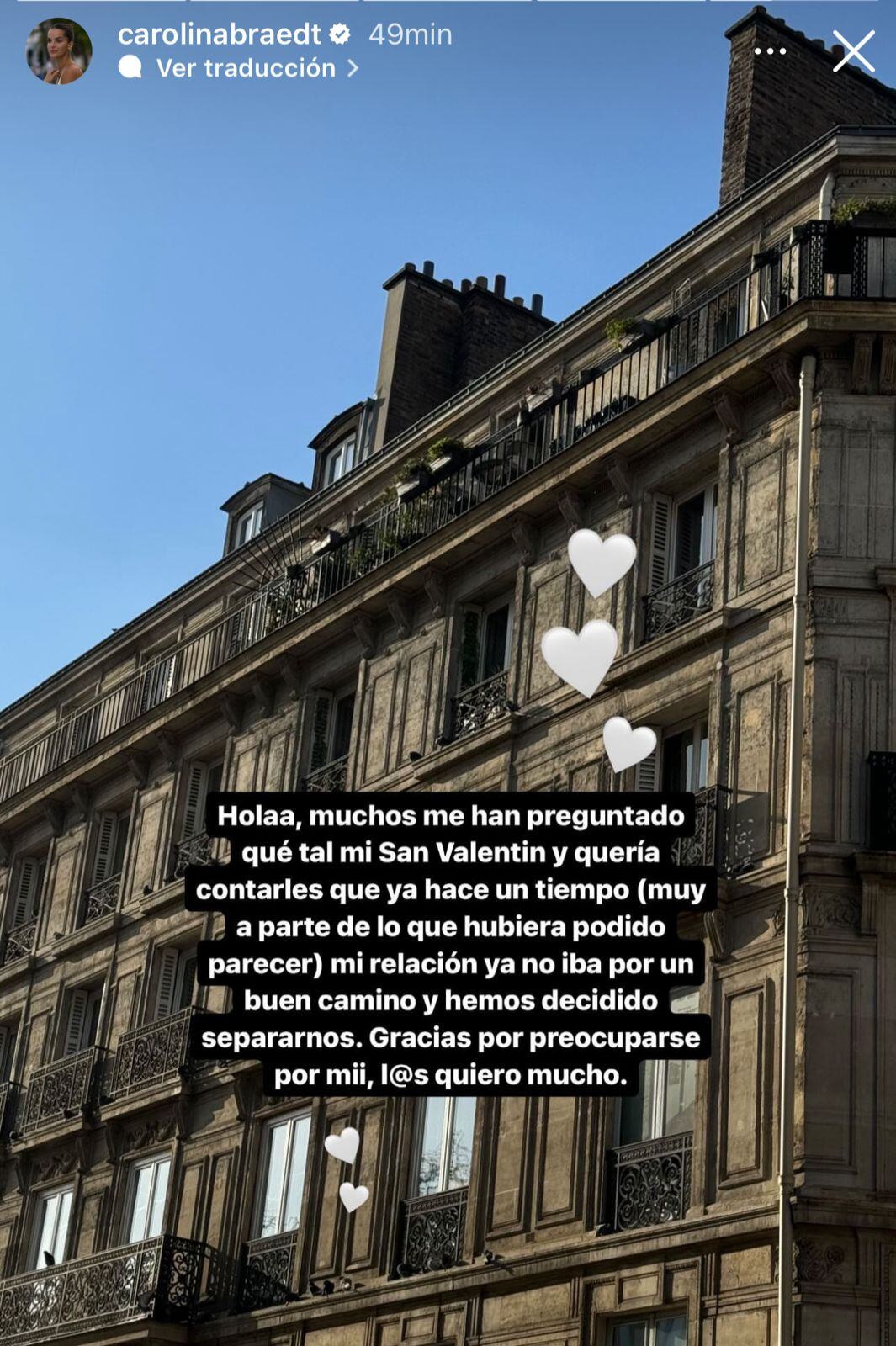 Captura de pantalla del Instagram de Carolina Braedt