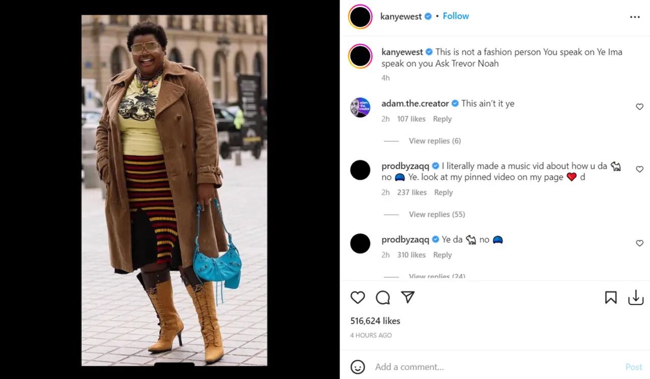 Gabriella Karefa-Johnson criticó a West después de debutar con su camiseta "White Lives Matter" en su desfile de Yeezy en París. (Ig: kanyewest)