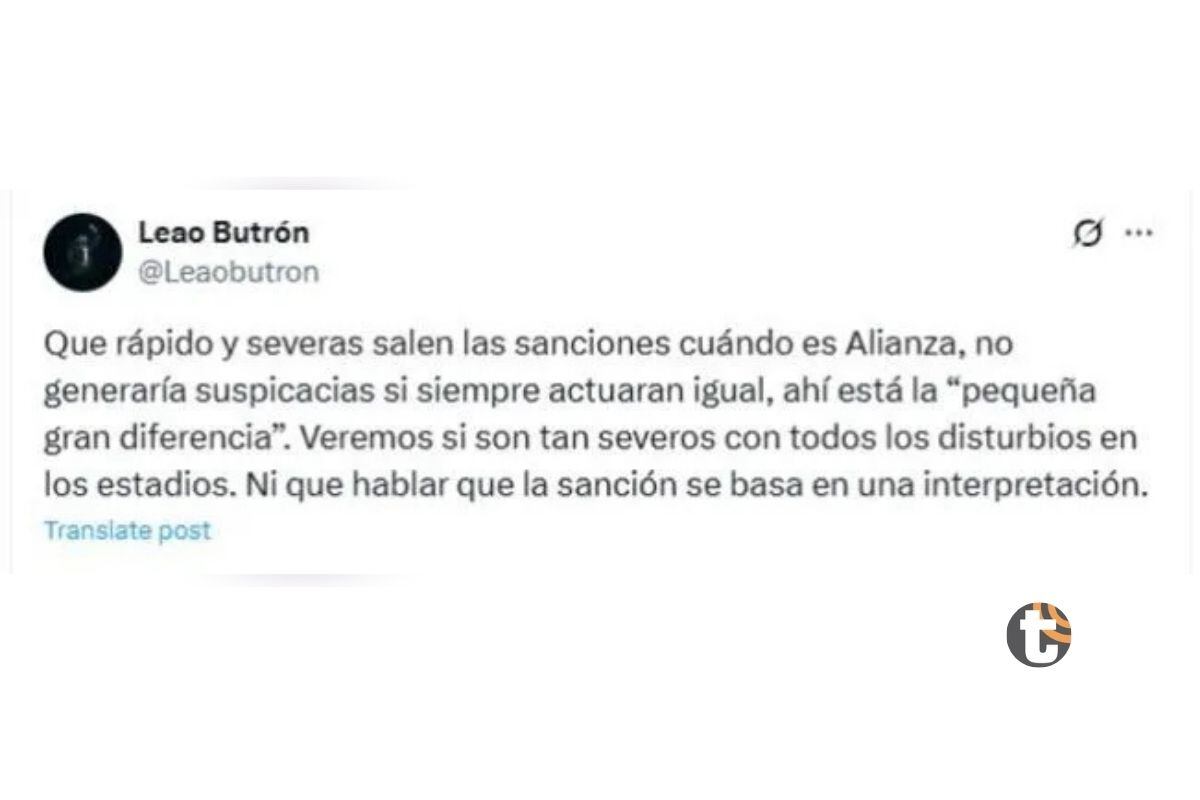 Excapitán se pronunció por severos casitos contra Alianza Lima ( imagen: @leaobutron)