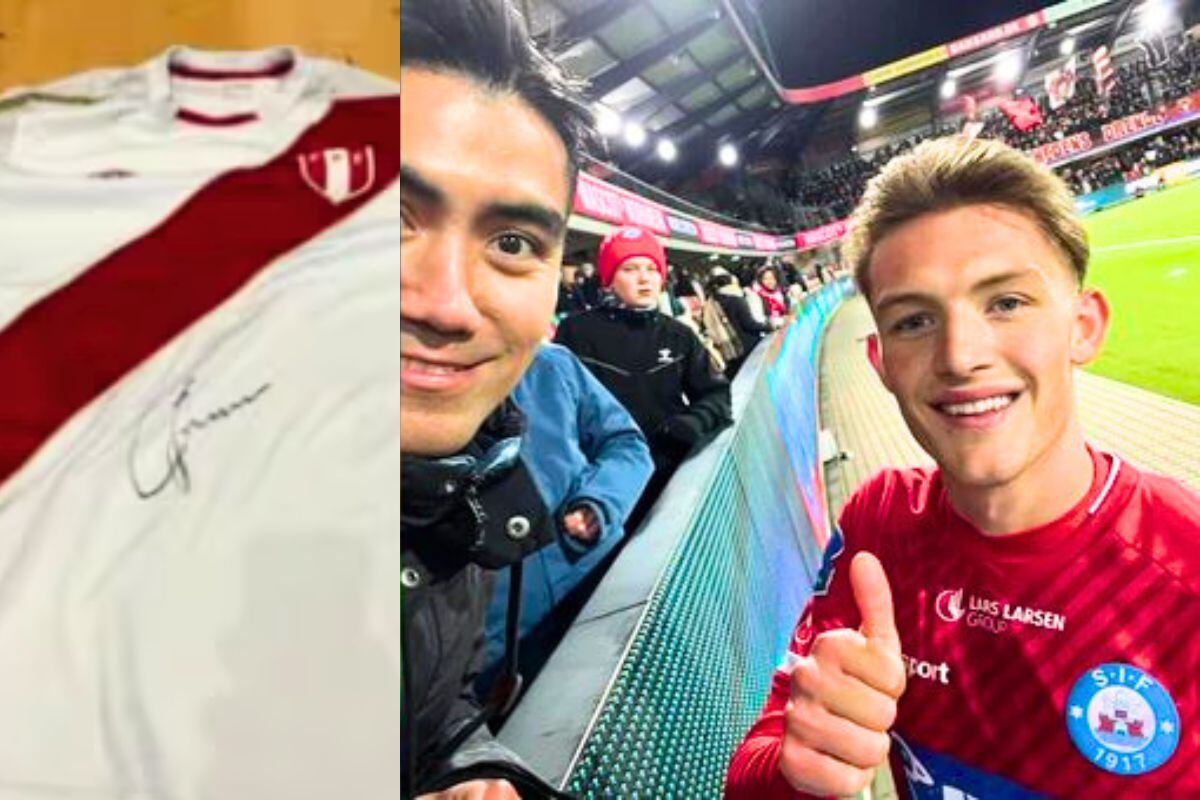 Oliver Sonne pos junto a hincha en estadio después de perder (Foto: @actaqueda)