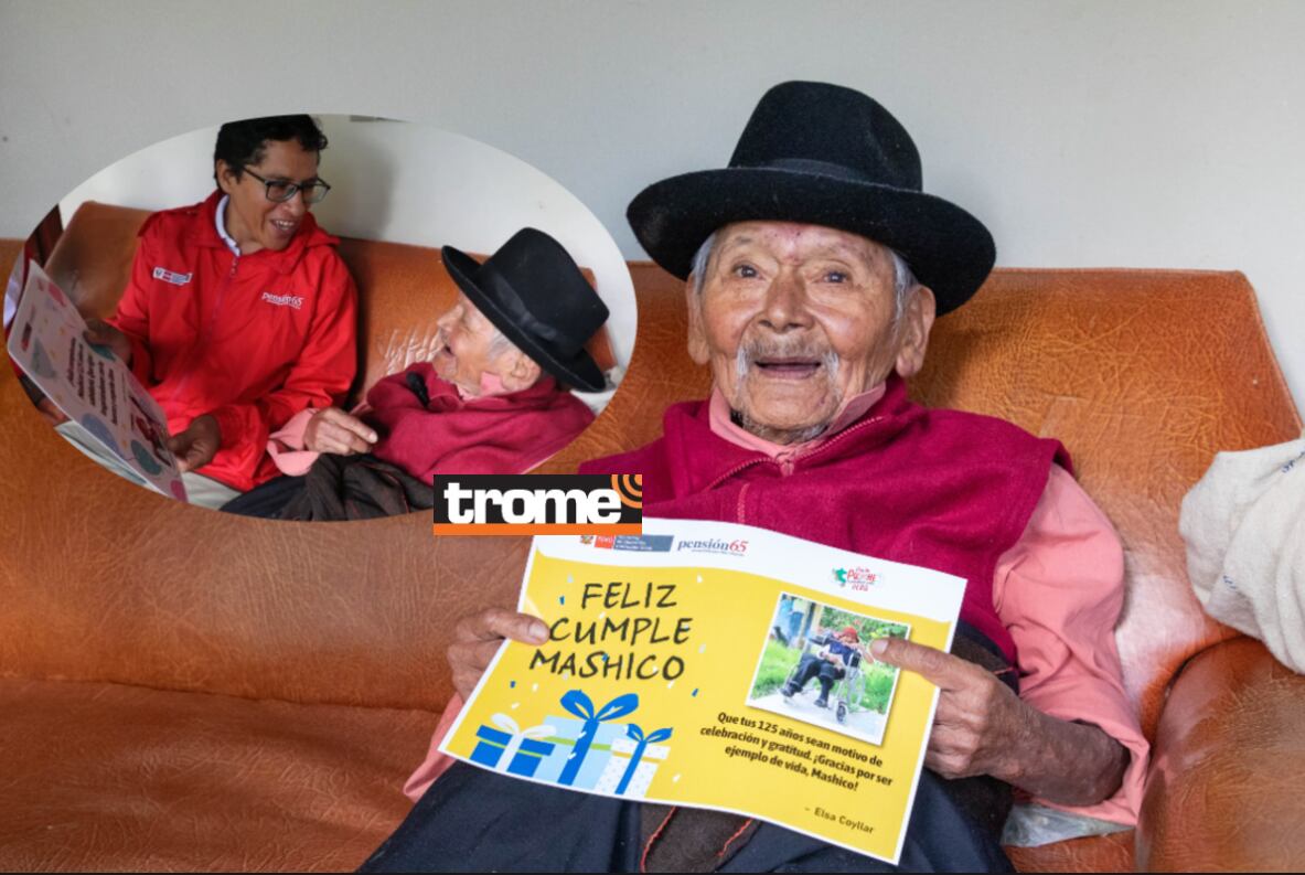 Don Marcelino Abad, 'Mashico' , el más longevo del Perú. Pasó más de cien años viviendo solito y cultivando la tierra. Ahora recibe cariño en casa hogar 'Mis abuelitos'. (Isabel Medina / Foto compos. Trome /Pensión 65).