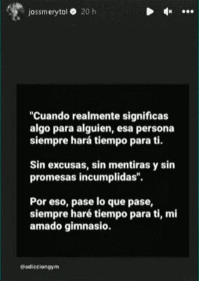 El mensaje que Jossmery Toledo publicó en Instagram.