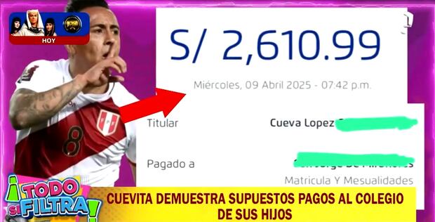 Christian Cueva muestra pagos para el colegio de sus hijos.