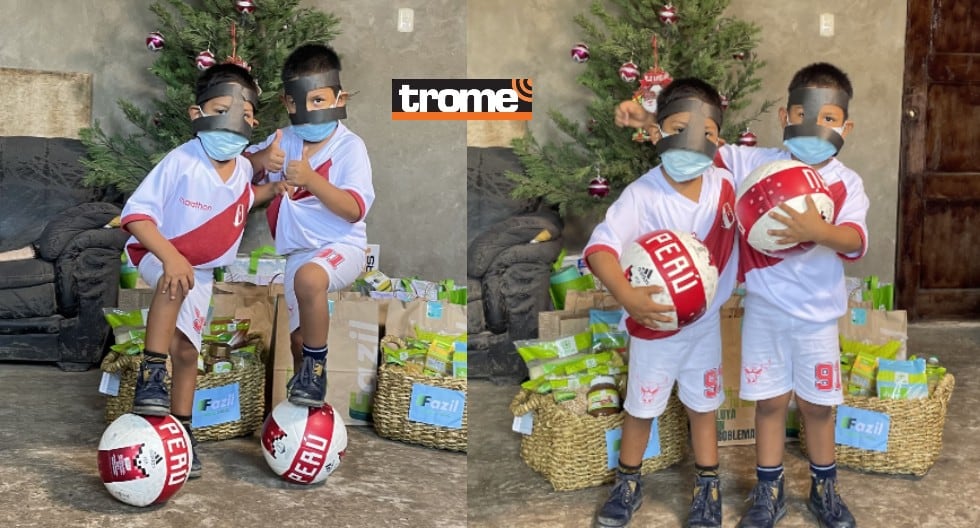 Ubican a 'Lapadulitas', los niños con mascarita como Gianluca Lapadula, cuya foto fue viral. Empresa Fazil Perú premió a estos hinchas llevándoles regalos. (Compos. Trome / Isabel Medina)