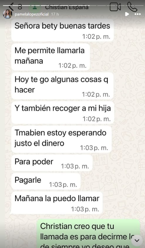 Trujillana muestra chats entre Cueva y su madre. (Instagram: @pamelalopezoficial)