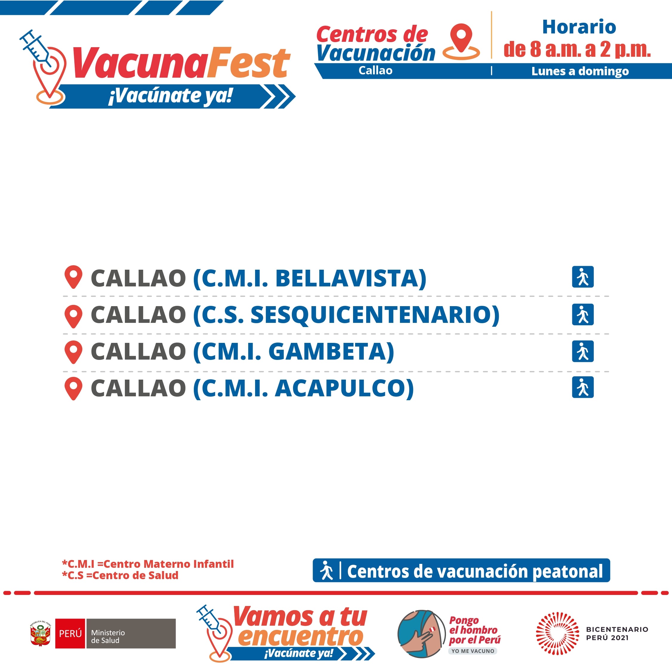 Centros de vacunación peatonal.
