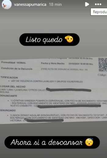 Vanessa Pumarica denunció a La Mackyna