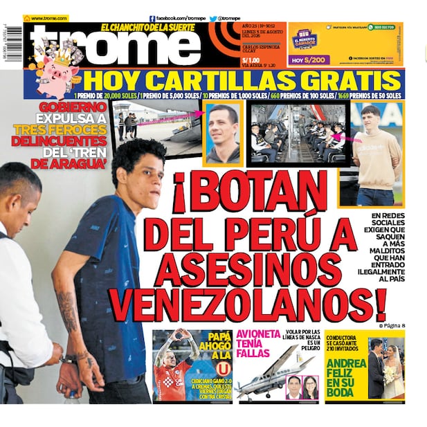 Portada Trome lunes 3 de agosto del 2026