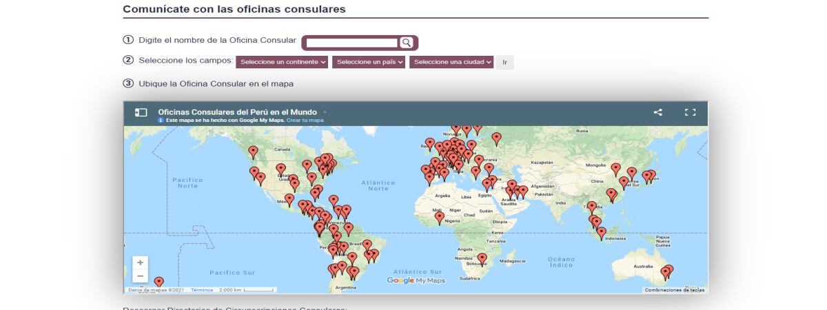 Las oficinas consulares que nuestro país tiene a nivel mundial se pueden ubicar en la plataforma que ha habilitado el Ministerio de Relaciones Exteriores para tal fin (Imagen: consulado.pe)