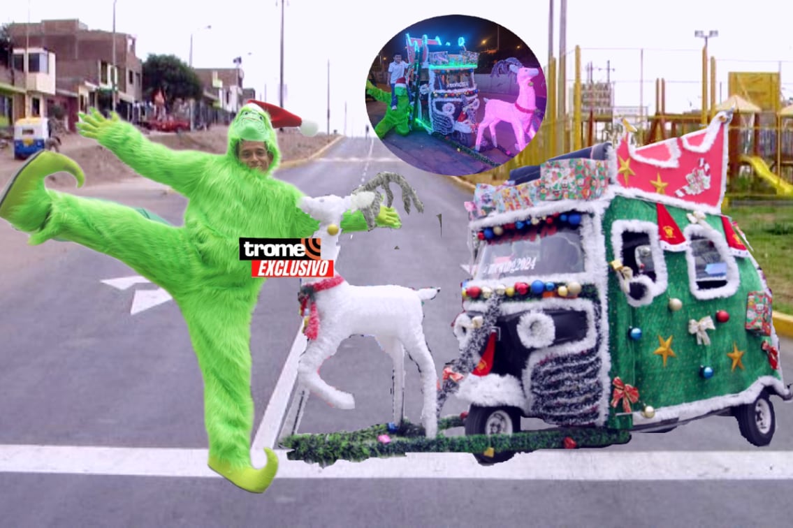Mototaxi de estilo navideño. El 'Motonoel' y el Grinch de Villa comparten alegría en las calles y en TikTok. (Entrevista: Isabel Medina / Foto: Violeta Ayasta / Trome).