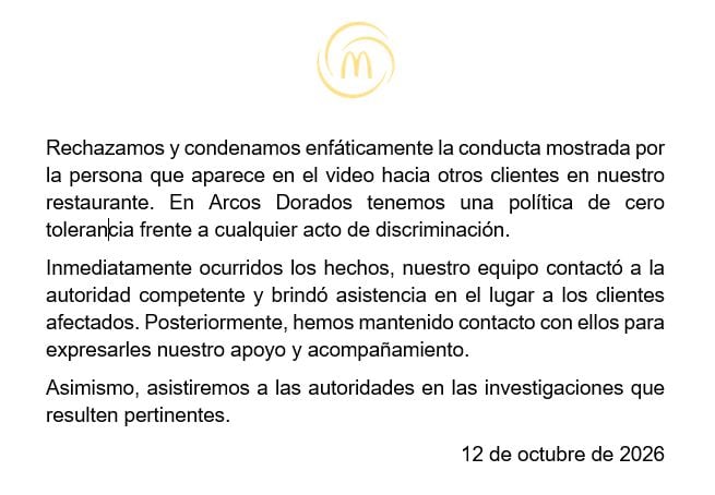 Comunicado de McDonald's
